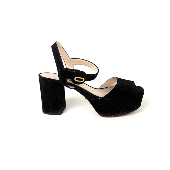 Authentic Prada Black Suede Platform Block Heel Sandals 39.5, 9 - Picture 1 of 14